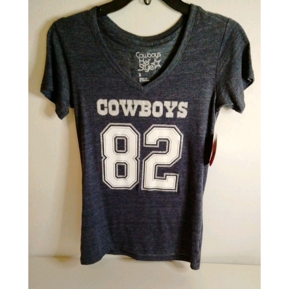 Dallas Cowboys #82 Witten Women's Shirt Sleeves  V-neck Heather Navy Blue New Sm